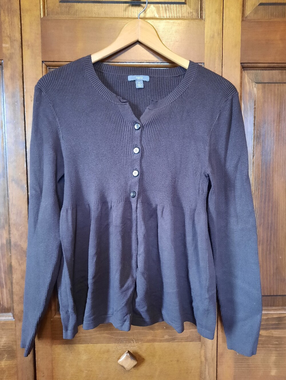 Vintage Y2K Apt. 9 Chocolate Brown Ribbed Knit Peplum Cardigan Sweater Size XL